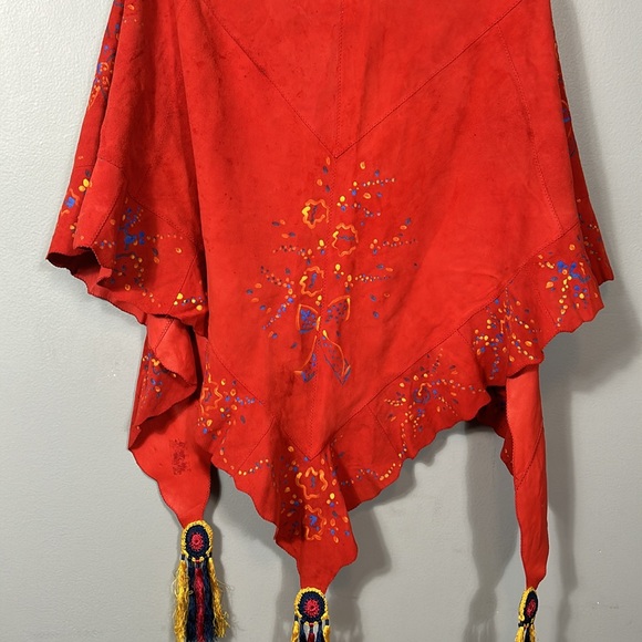 Vintage western red suede leather hand painted shawl rare large - Picture 3 of 17